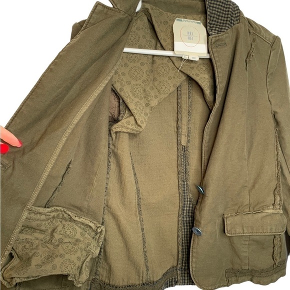 Anthropologie Hei Hei Delfine Dark Green Houndstooth Blazer Size 2 - Picture 5 of 10